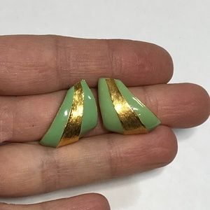 Green Enamel Goldtone Earrings